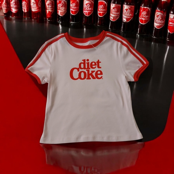 diet coke Tops - Diet Coke Cropped Pink and Red T-Shirt NWOT